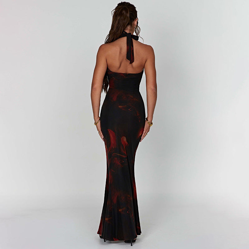 Abstract Cowl Neck Maxi Dress