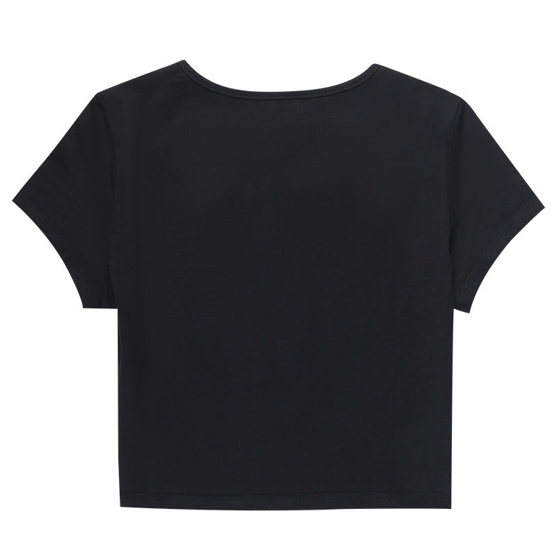 Black & Red Typography Printed Fitted Crop Top