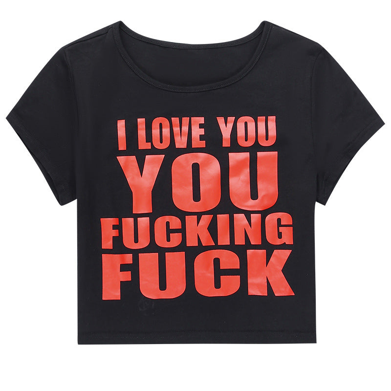 Black & Red Typography Printed Fitted Crop Top