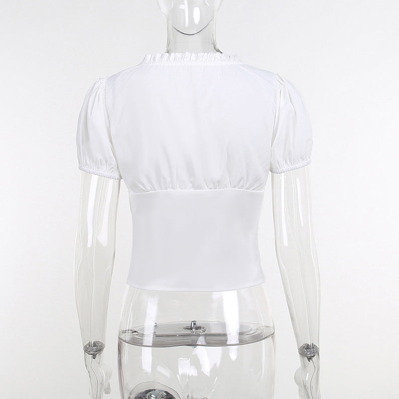 White Off-Shoulder Puff Sleeves Gathered Top