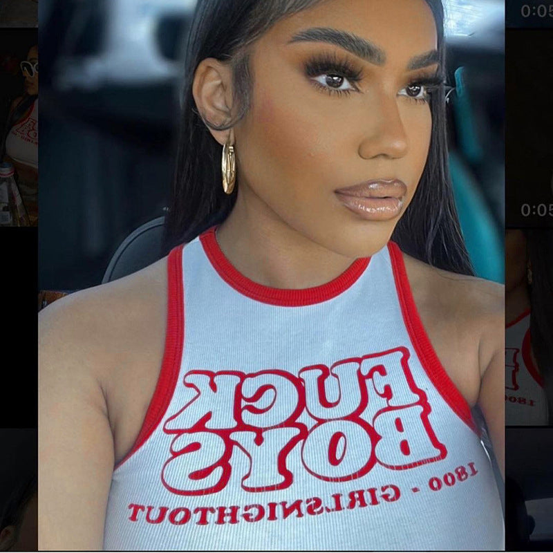 White Typography Printed Fitted Crop Top