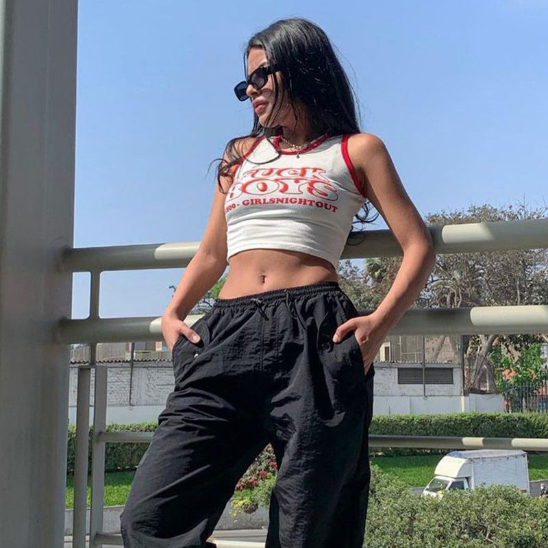 White Typography Printed Fitted Crop Top