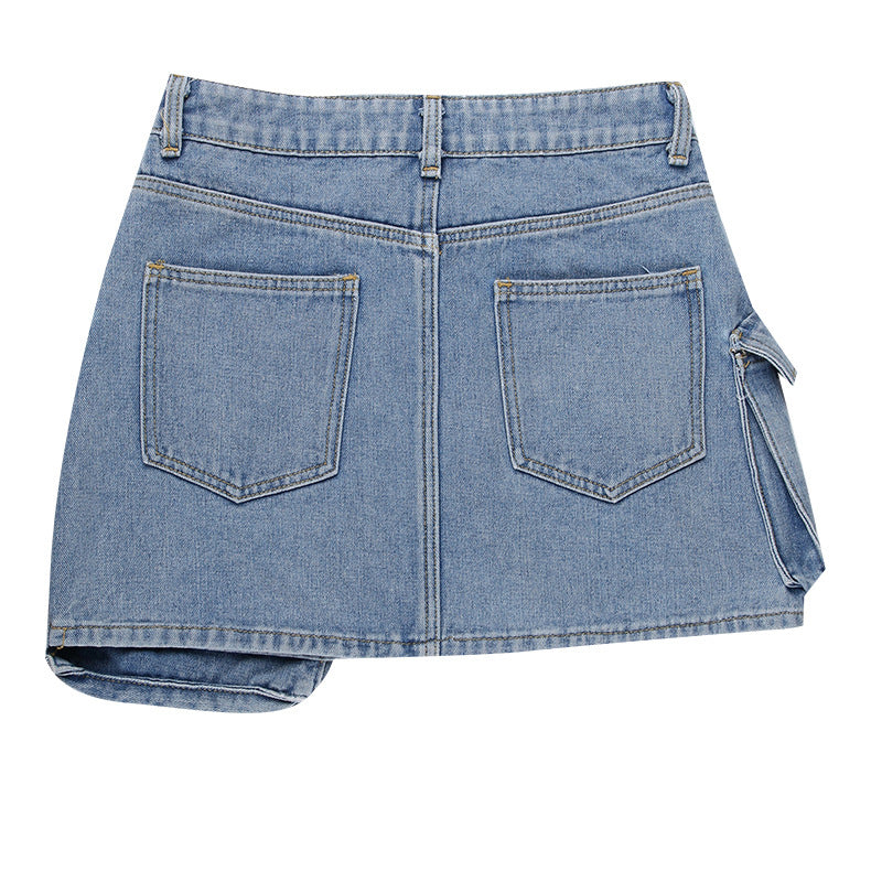 Blue Pocket Detailed A-Line Mini Skirt