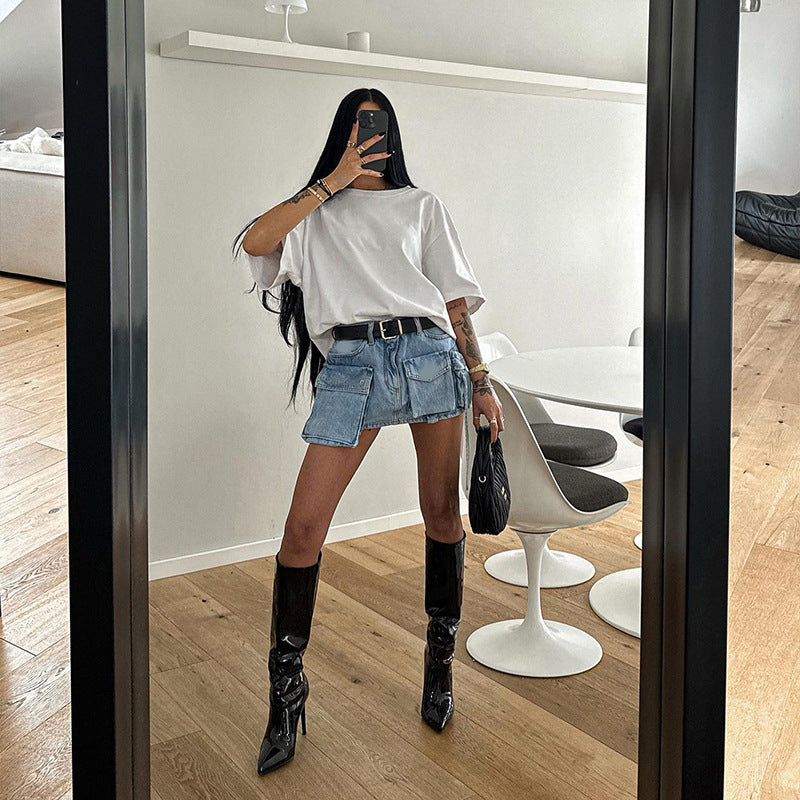 Blue Pocket Detailed A-Line Mini Skirt