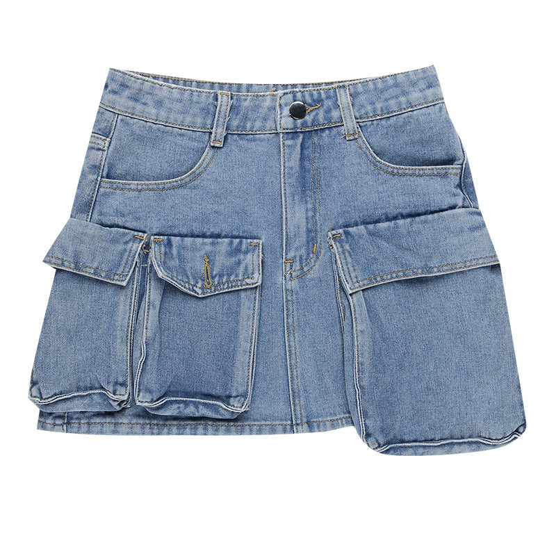 Blue Pocket Detailed A-Line Mini Skirt