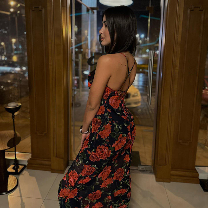 Red & Black Floral Printed Bodycon Dress