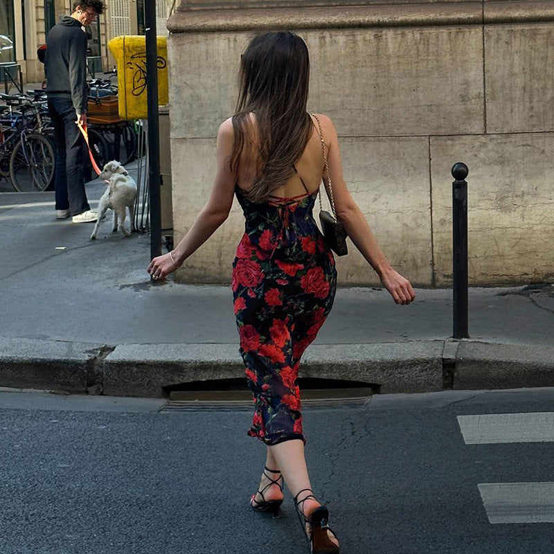 Red & Black Floral Printed Bodycon Dress
