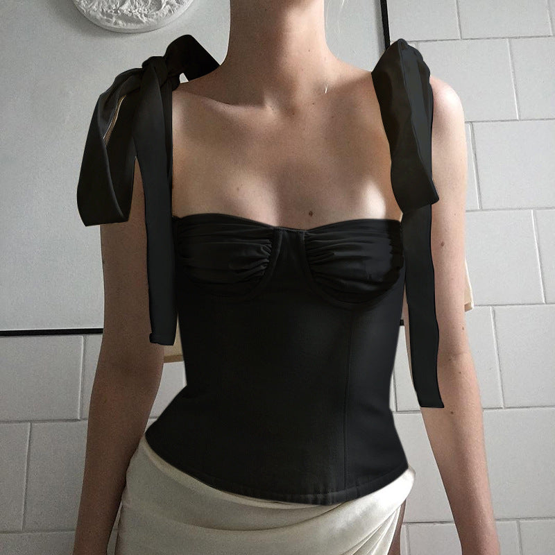 Sleeveless Tie- Up Fitted Top