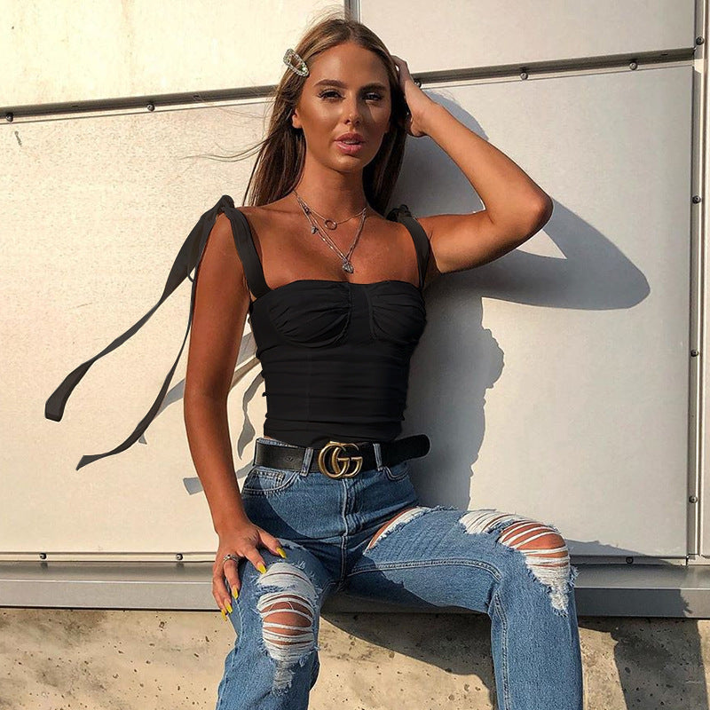 Sleeveless Tie- Up Fitted Top