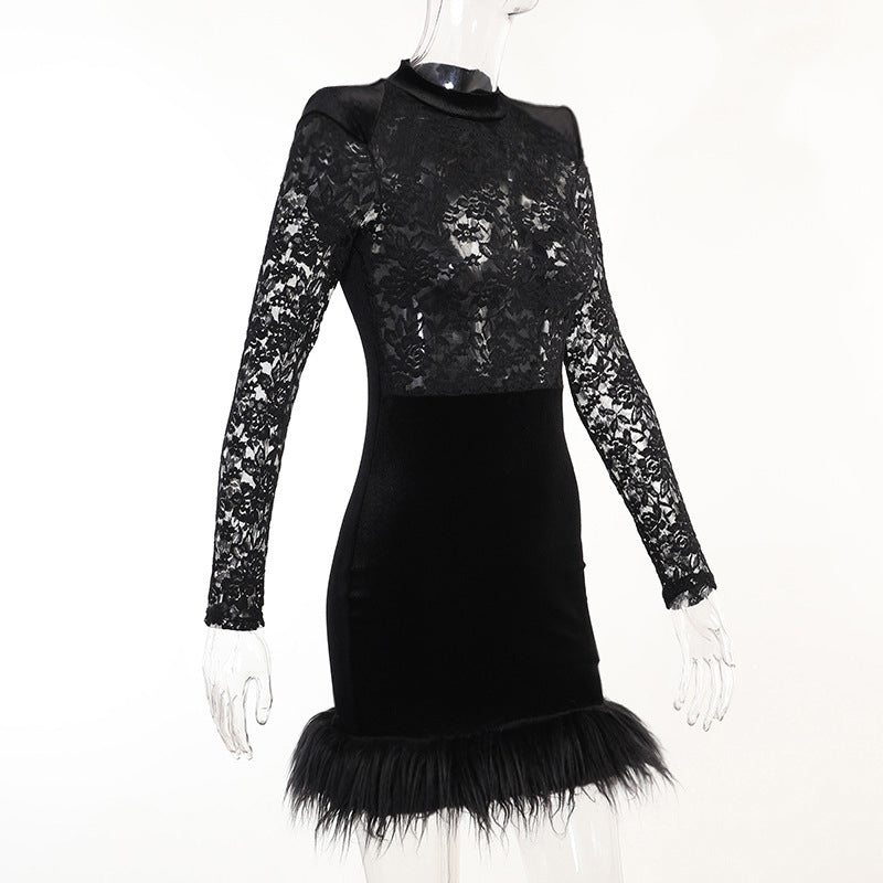 Black Floral Sheer Mini Party Dress