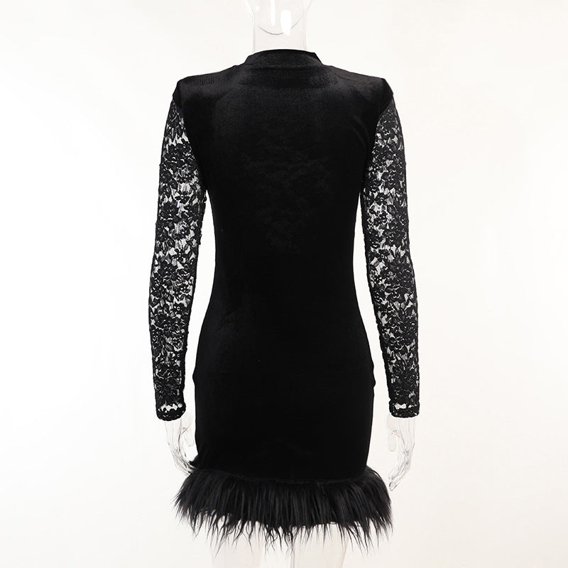 Black Floral Sheer Mini Party Dress
