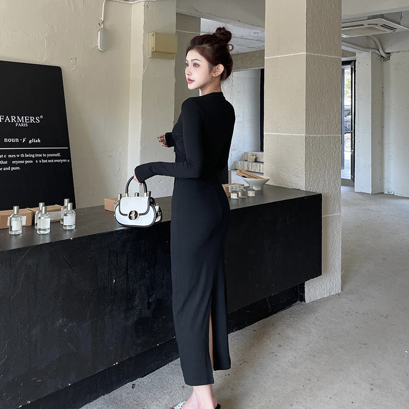 V Neck Long Sleeves Sheath Maxi Dress