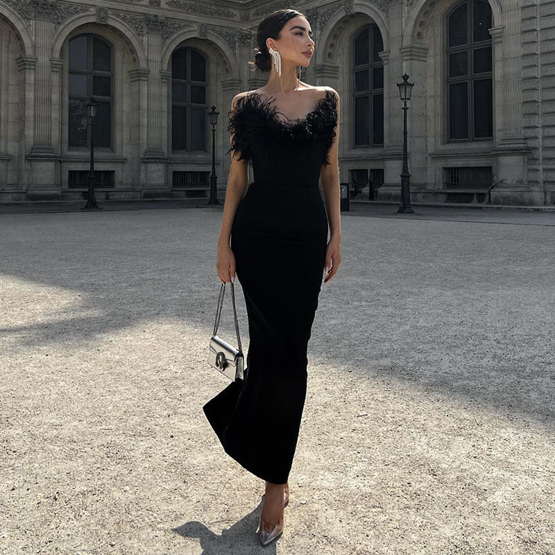 Black Fringed Bodycon Maxi Dress