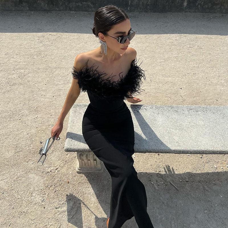 Black Fringed Bodycon Maxi Dress