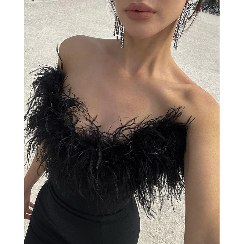 Black Fringed Bodycon Maxi Dress
