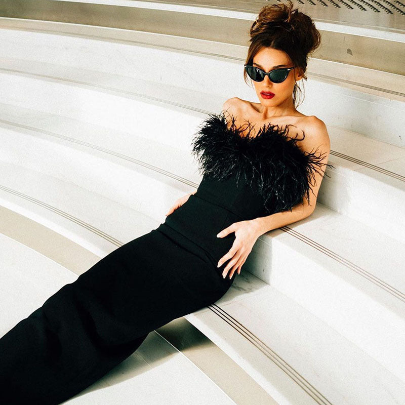 Black Fringed Bodycon Maxi Dress