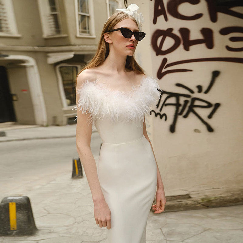 White Fringed Strapless Bodycon Dress