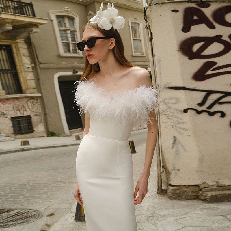 White Fringed Strapless Bodycon Dress