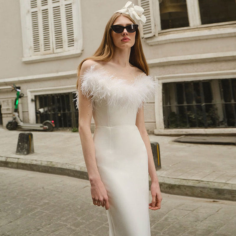 White Fringed Strapless Bodycon Dress