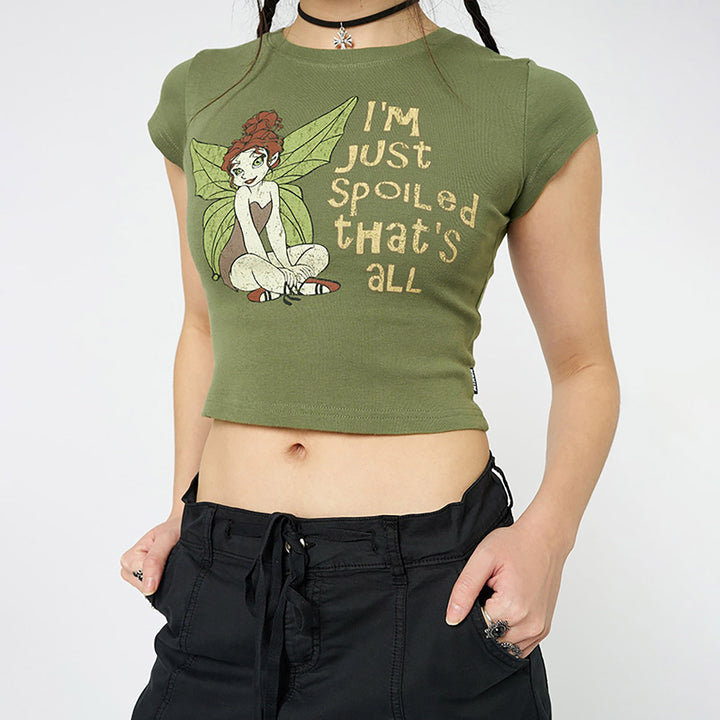 Green Graphic Printed Fitted Crop Top
