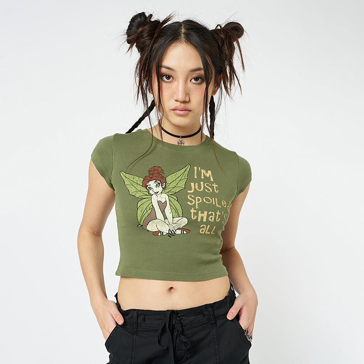 Green Graphic Printed Fitted Crop Top