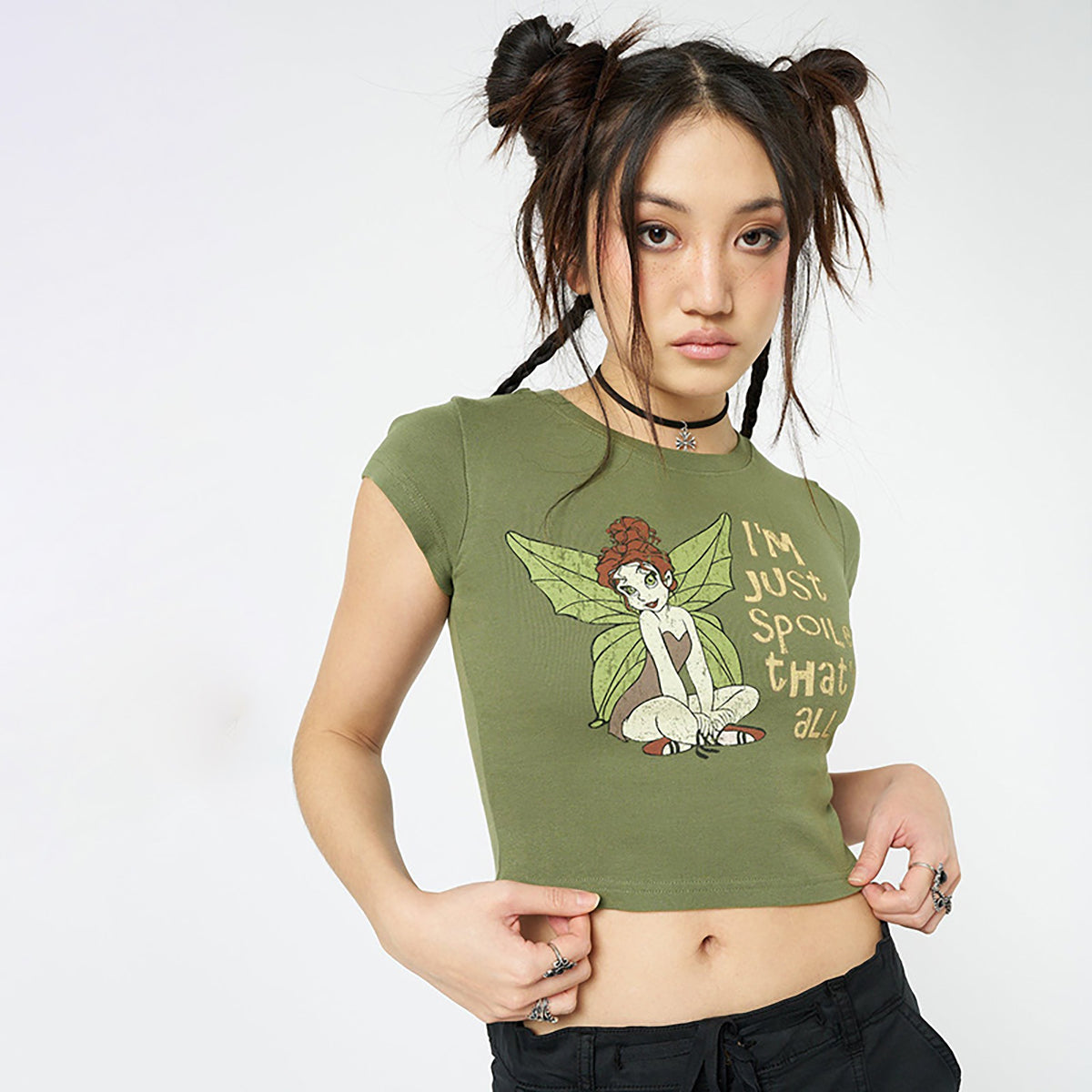 Green Graphic Printed Fitted Crop Top