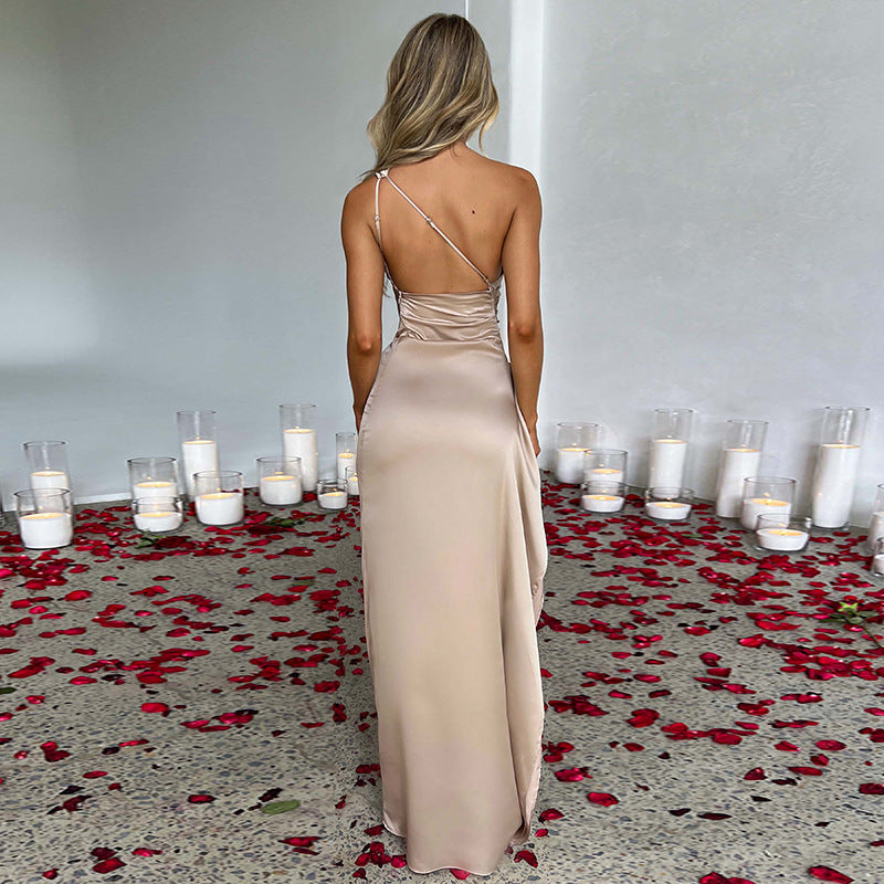 Beige One Shoulder Maxi Dress