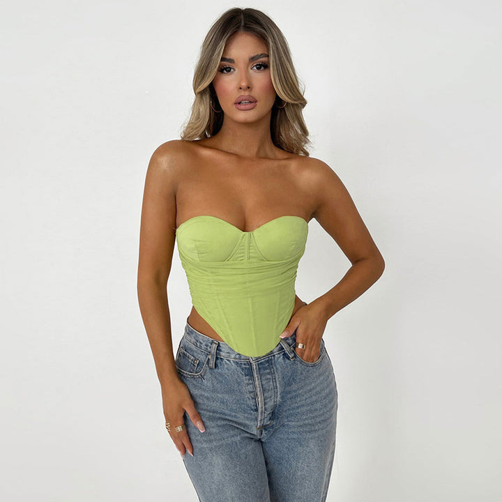 Green Sweetheart Neck Strapless Crop Tube Top