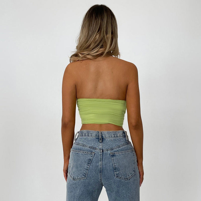 Green Sweetheart Neck Strapless Crop Tube Top