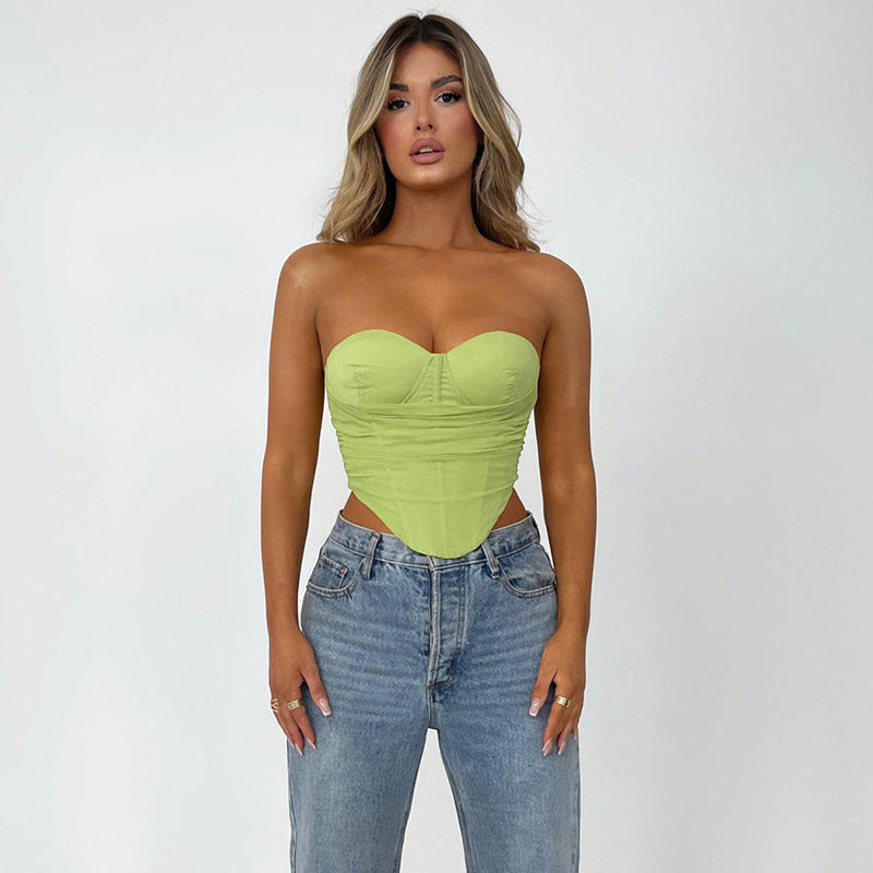 Green Sweetheart Neck Strapless Crop Tube Top