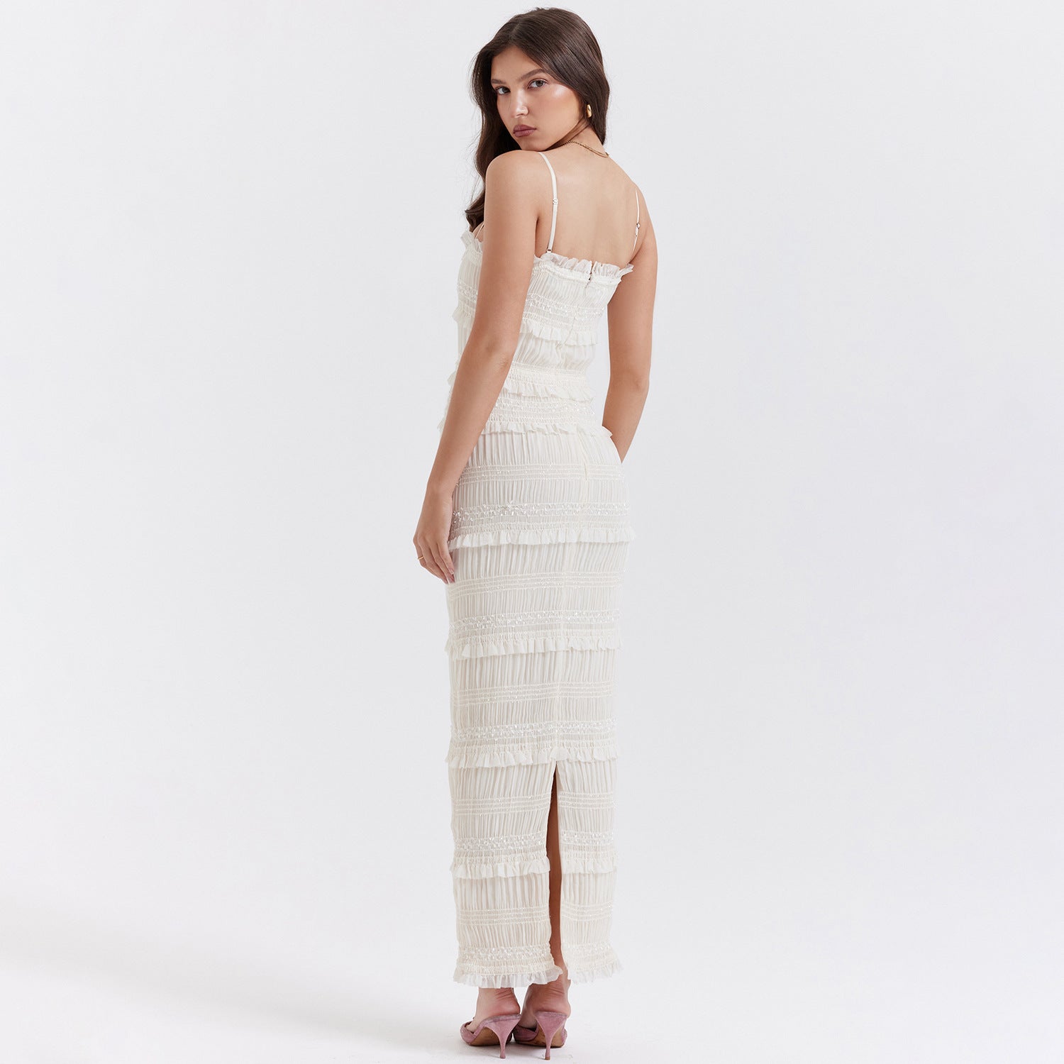 White & pastel gray Maxi Dress