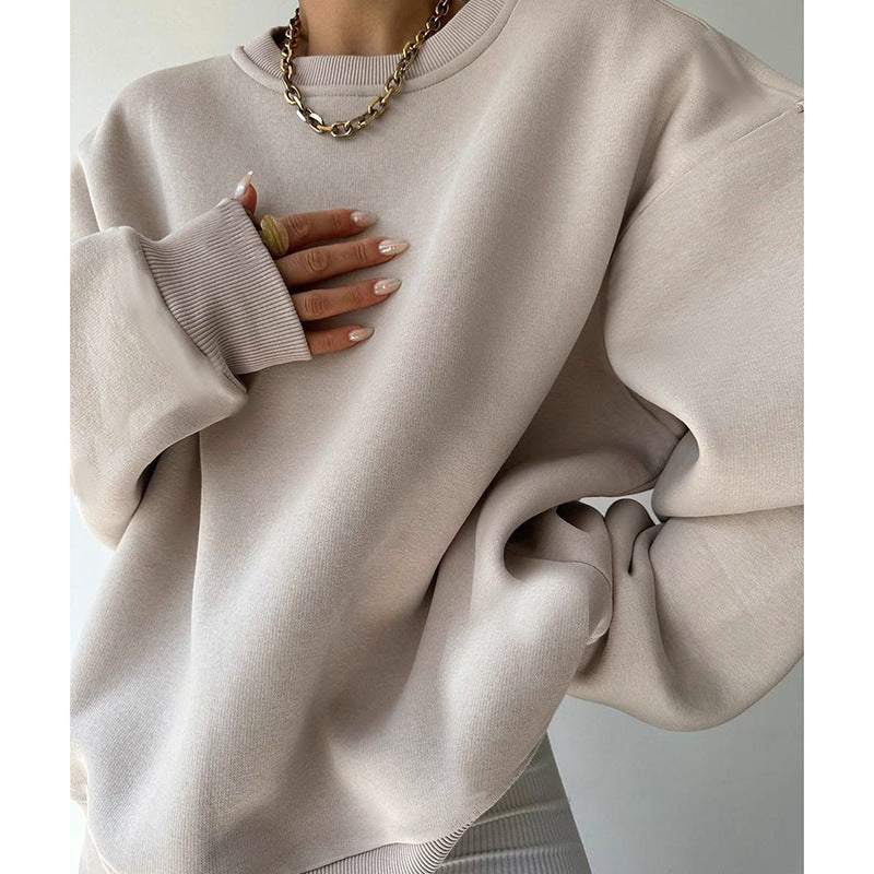 Beige Round Neck Oversized Sweatshirt