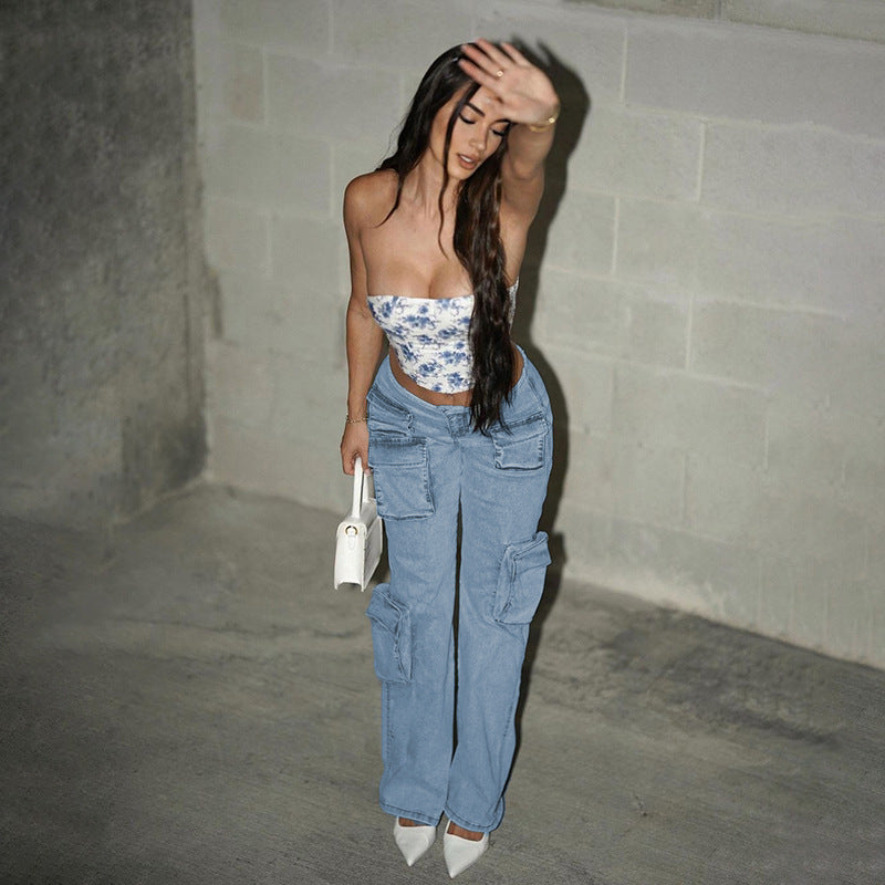 Women Boyfriend Fit Mid Rise Clean Look Cotton Cargos