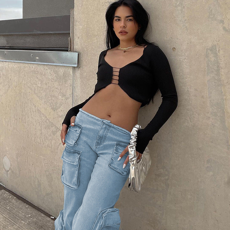 Women Boyfriend Fit Mid Rise Clean Look Cotton Cargos