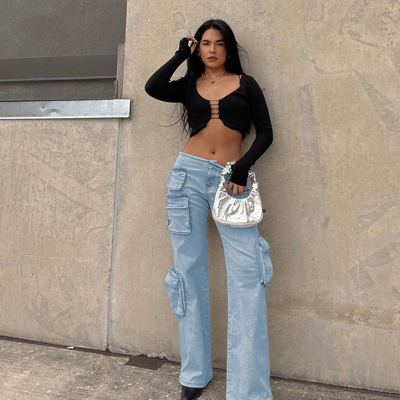 Women Boyfriend Fit Mid Rise Clean Look Cotton Cargos