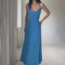 Blue Shoulder Straps Maxi Dress