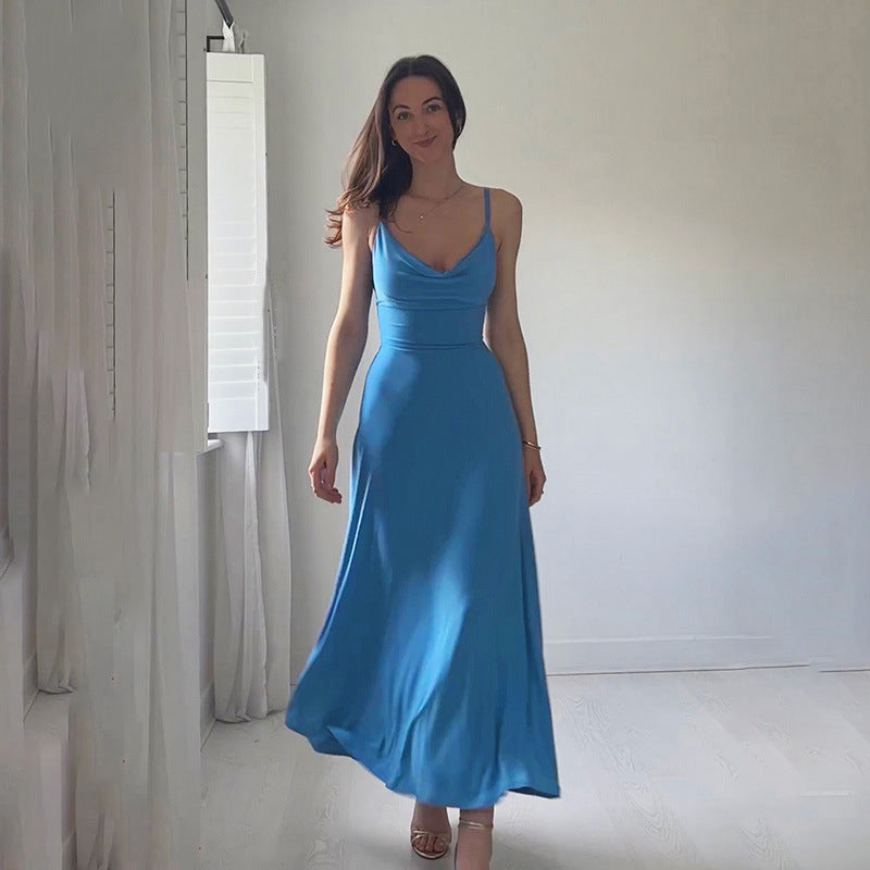 Blue Shoulder Straps Maxi Dress