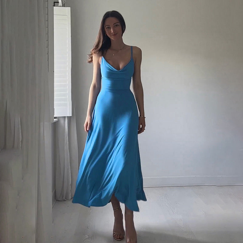 Blue Shoulder Straps Maxi Dress