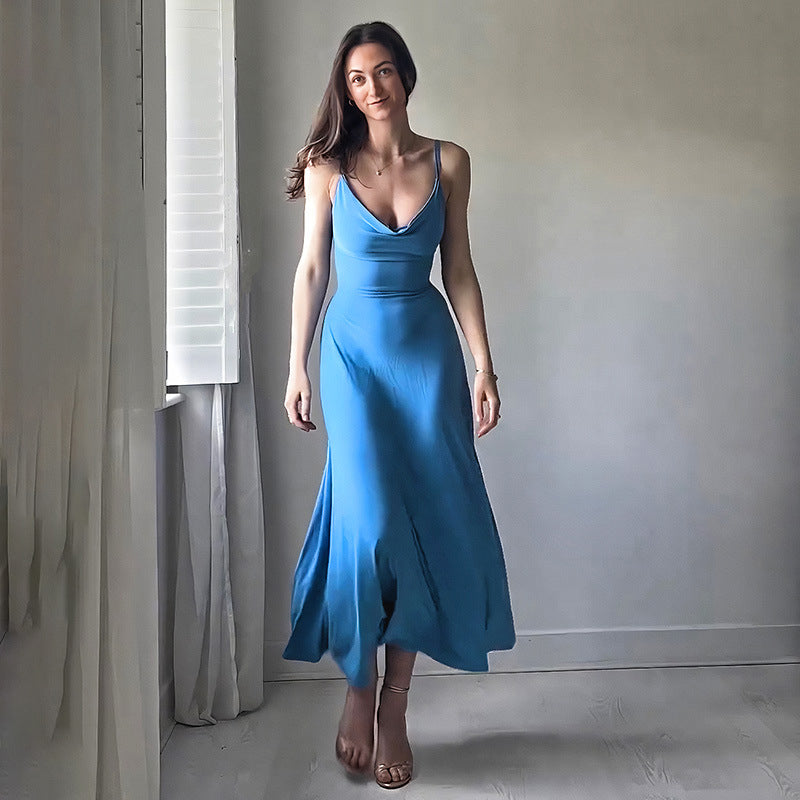 Blue Shoulder Straps Maxi Dress