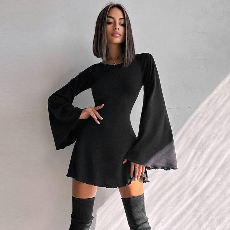 Black Flared Sleeves A-line Mini Dress