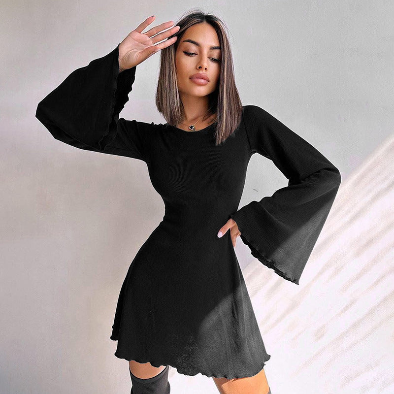 Black Flared Sleeves A-line Mini Dress