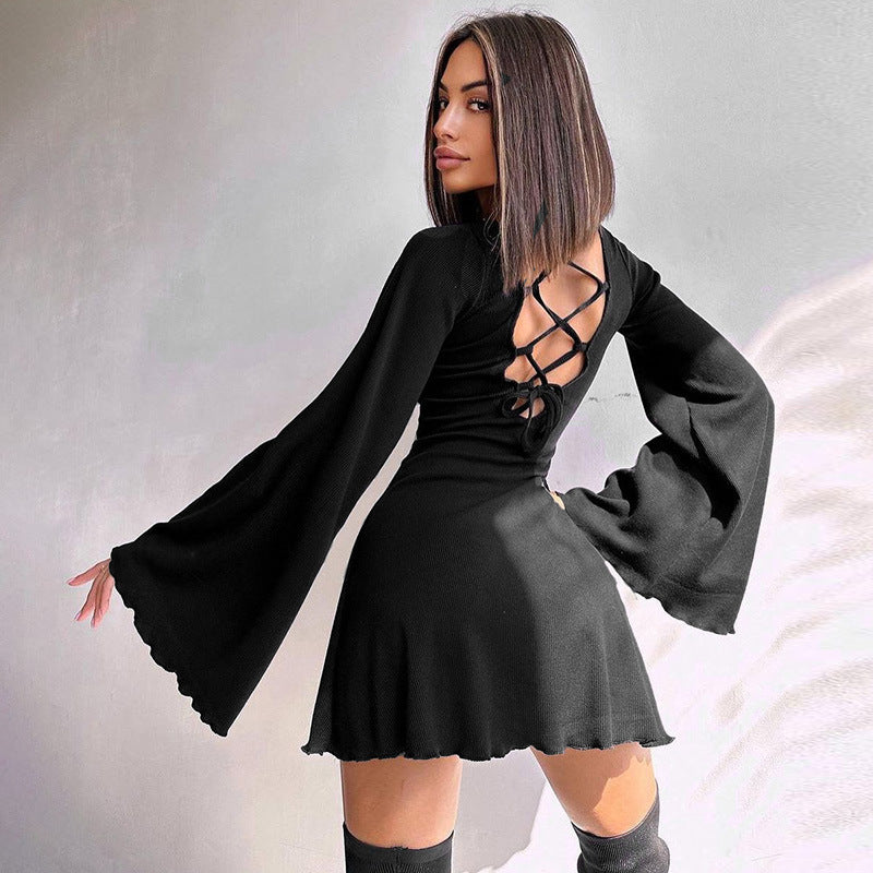 Black Flared Sleeves A-line Mini Dress