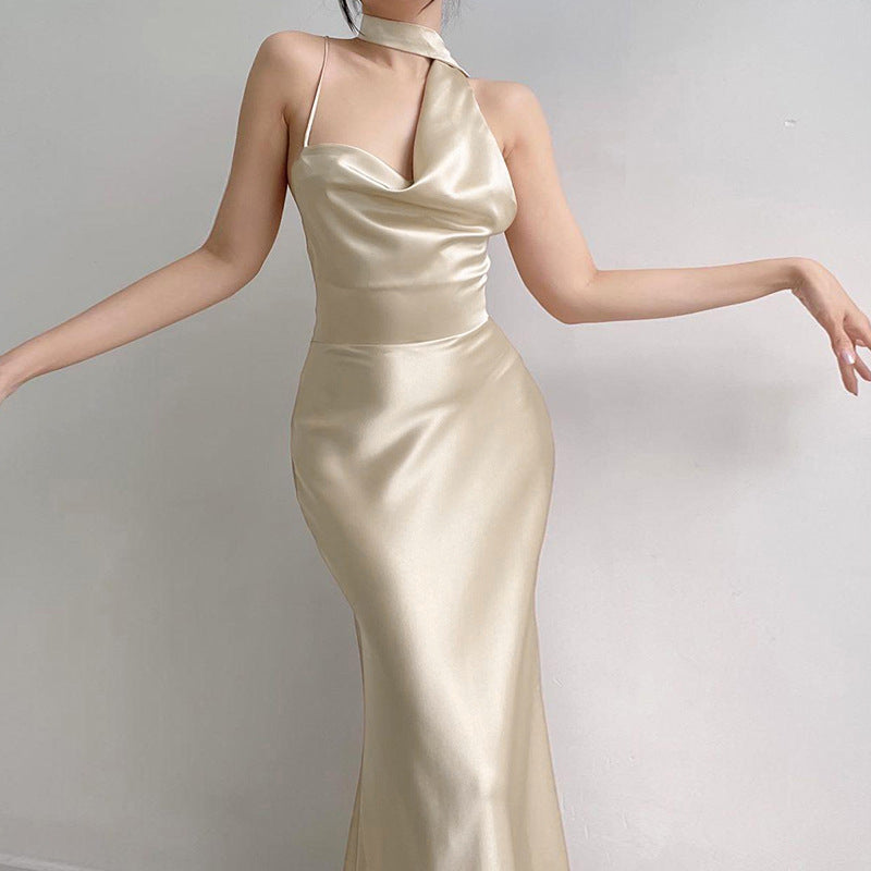 Beige Halter Neck Sleeveless Maxi Dress
