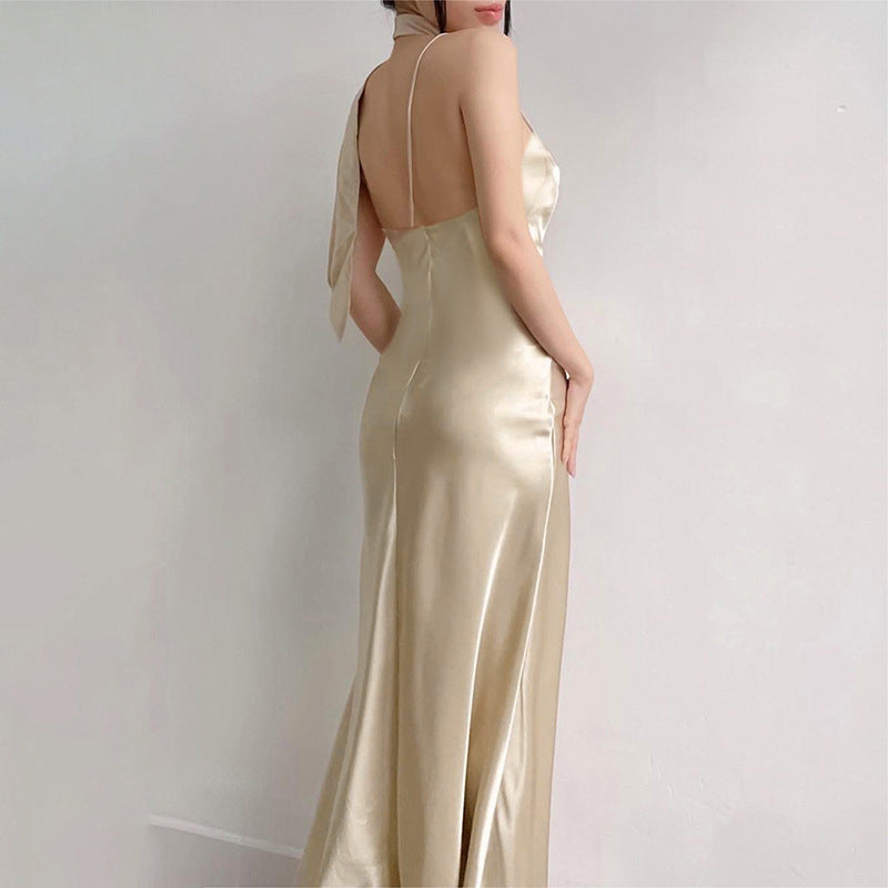 Beige Halter Neck Sleeveless Maxi Dress