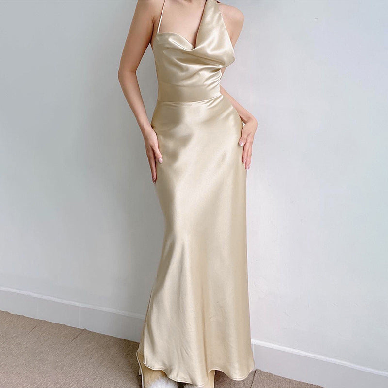 Beige Halter Neck Sleeveless Maxi Dress