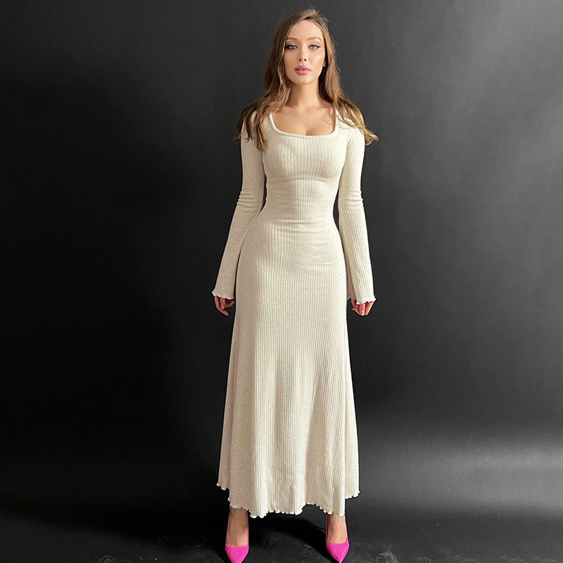 Beige Square Neck Maxi Dress