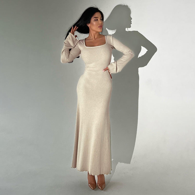 Beige Square Neck Maxi Dress