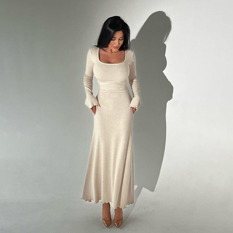 Beige Square Neck Maxi Dress