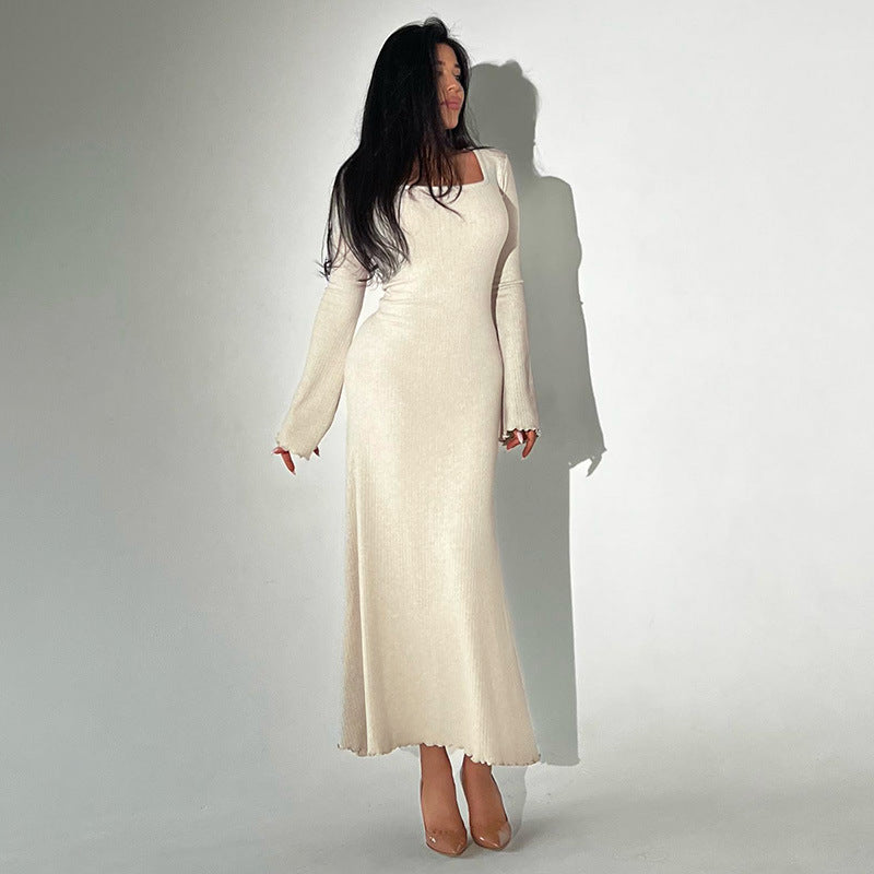 Beige Square Neck Maxi Dress