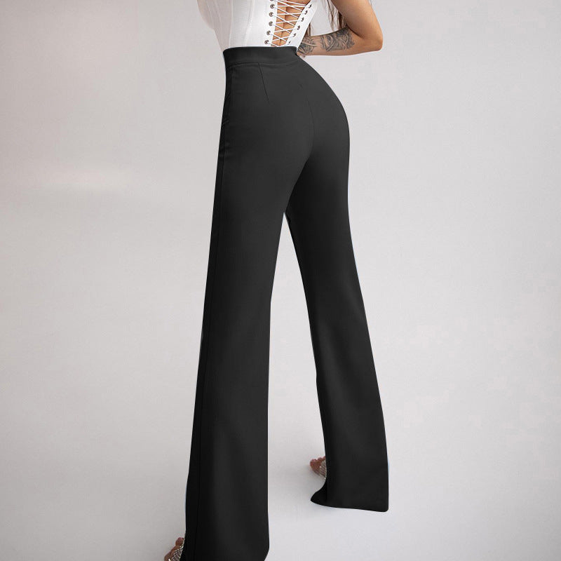 Women Black Flared High-Rise Bootcut Trousers